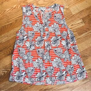 Crown & Ivy Curvy Salmon & White Sleeveless Flower & Stripe Tunic Top Size 2X